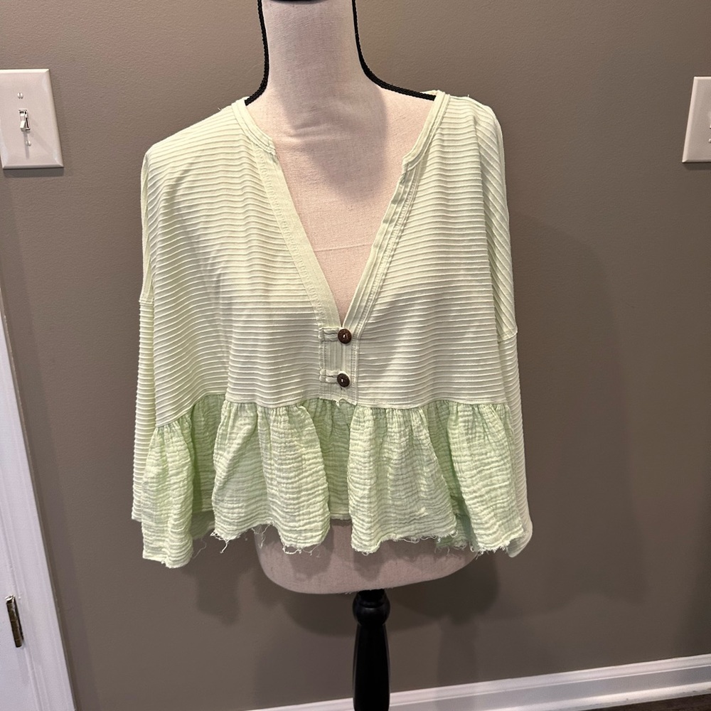 We The Free (Free People) light green 3/4 sleeve peplum top. Worn once.